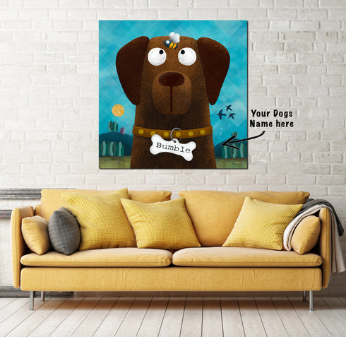 Chocolate Labrador & Bumble Bee - Personalised Pooch Art Canvas
